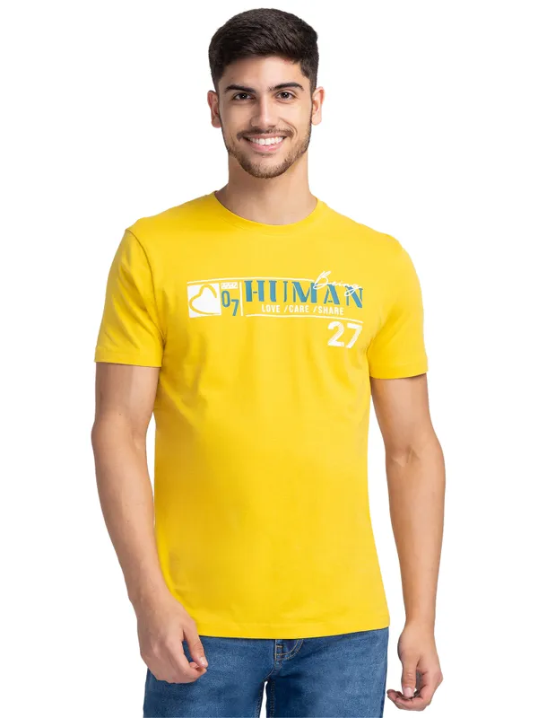 Being Human Regular Fit Men Crew Neck T-Shirts-Sulphur