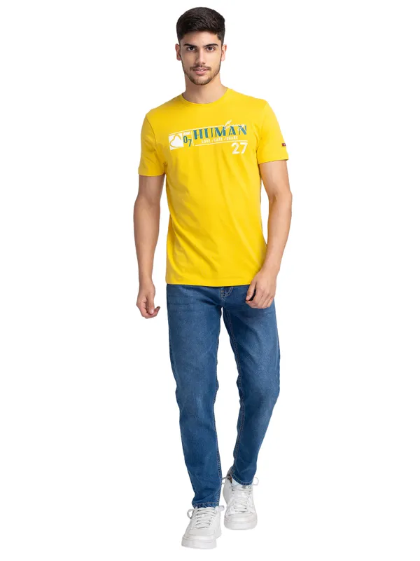 Being Human Regular Fit Men Crew Neck T-Shirts-Sulphur