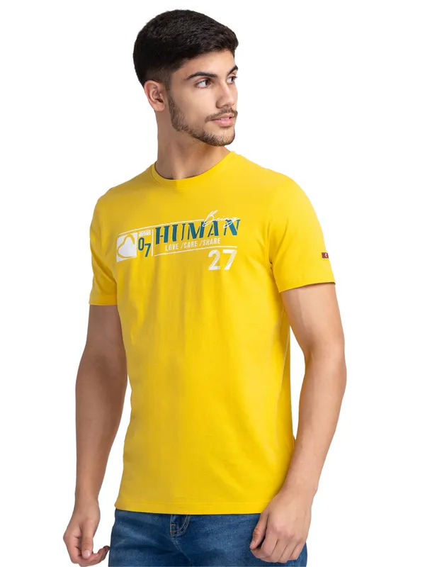 Being Human Regular Fit Men Crew Neck T-Shirts-Sulphur
