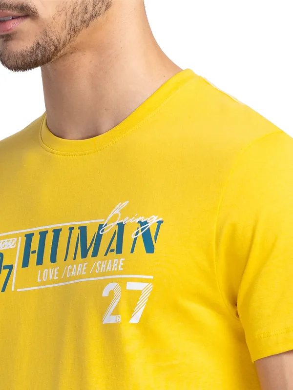 Being Human Regular Fit Men Crew Neck T-Shirts-Sulphur