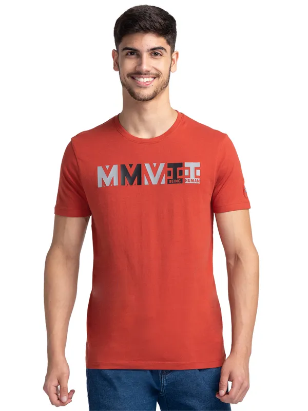 Being Human Clothing Men Regular Fit Crew Neck T-Shirts-Red Ochre