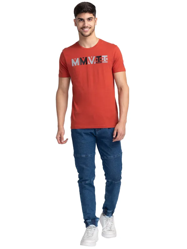 Being Human Clothing Men Regular Fit Crew Neck T-Shirts-Red Ochre