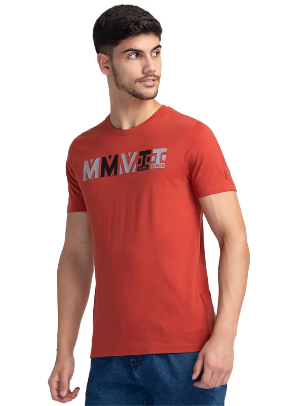 Being Human Clothing Men Regular Fit Crew Neck T-Shirts-Red Ochre