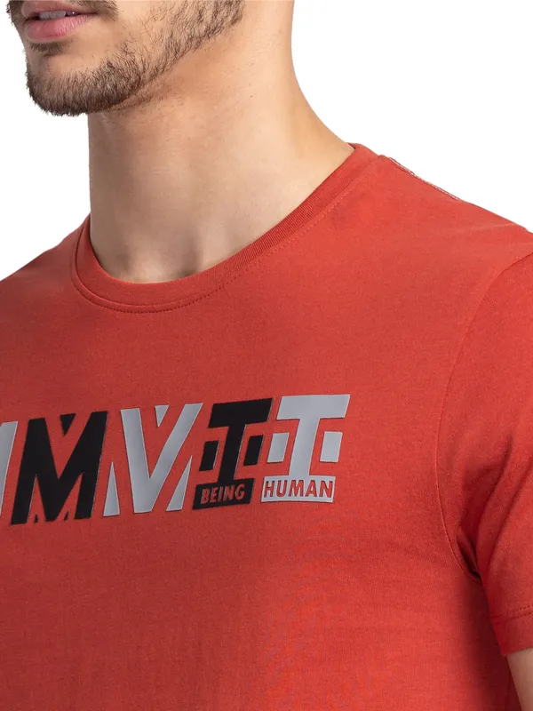 Being Human Clothing Men Regular Fit Crew Neck T-Shirts-Red Ochre