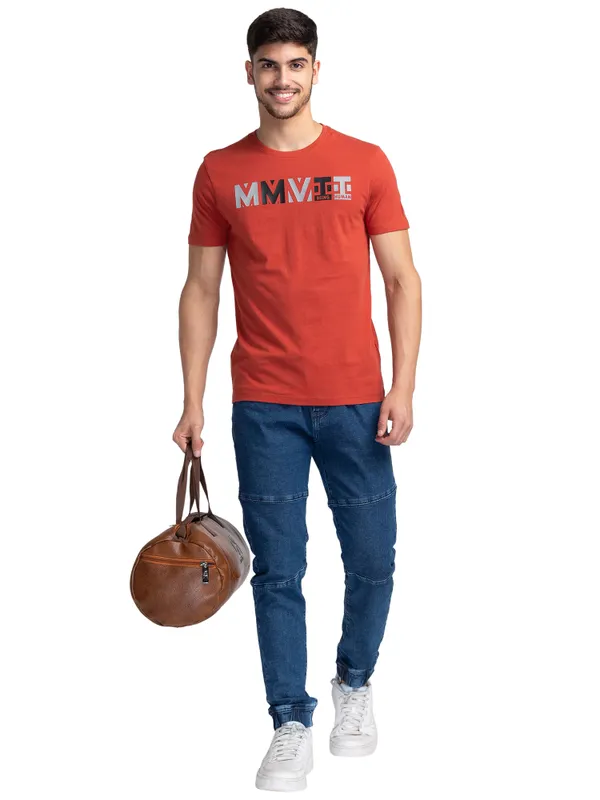 Being Human Clothing Men Regular Fit Crew Neck T-Shirts-Red Ochre