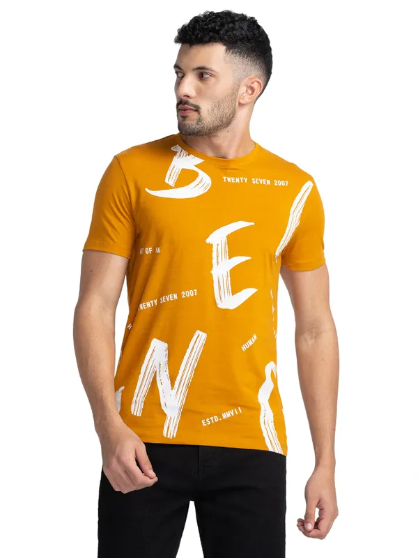 Being Human Regular Fit Men Henley Neck T-Shirts-Thai Curry