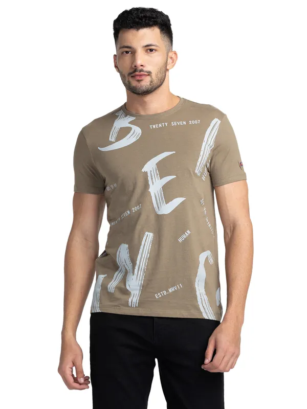 Being Human Regular Fit Men Henley Neck T-Shirts-Walnut