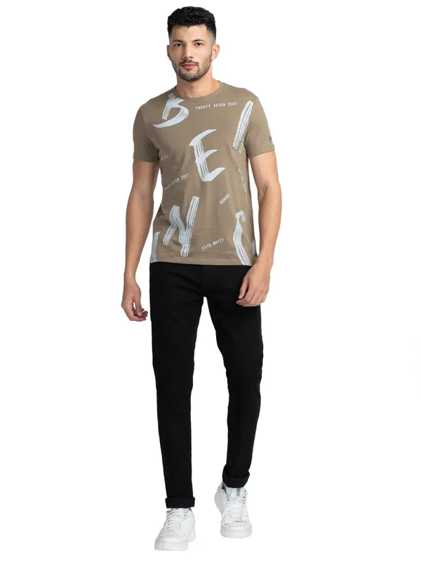 Being Human Regular Fit Men Henley Neck T-Shirts-Walnut