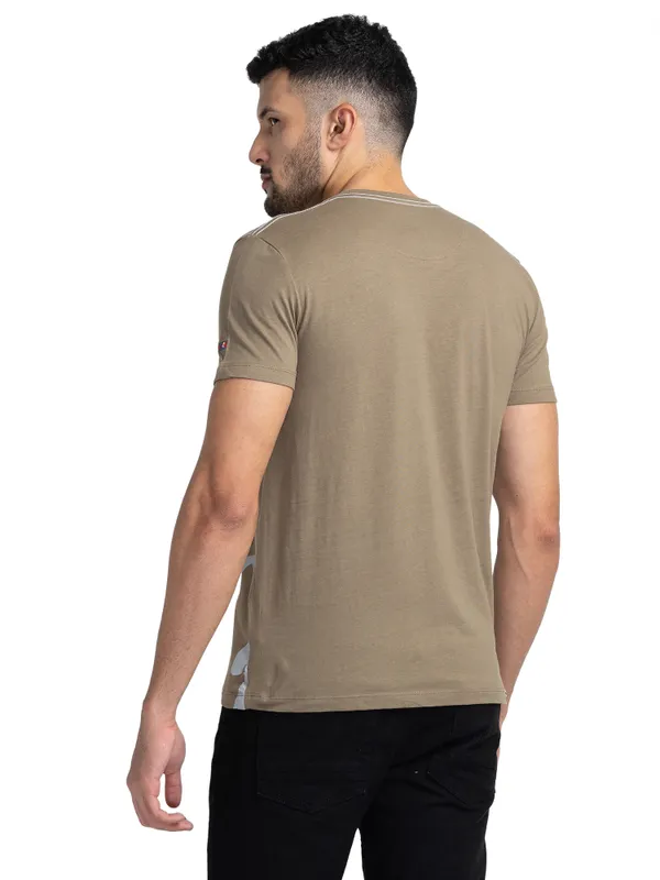 Being Human Regular Fit Men Henley Neck T-Shirts-Walnut