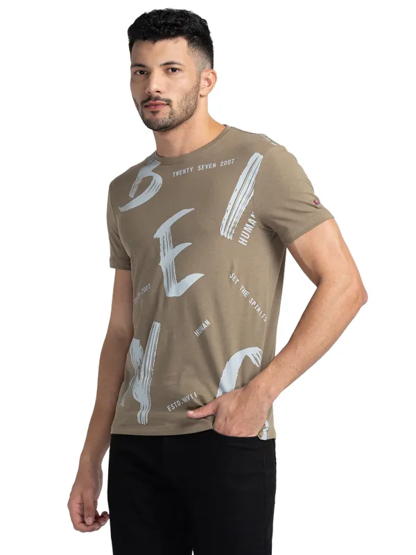 Being Human Regular Fit Men Henley Neck T-Shirts-Walnut