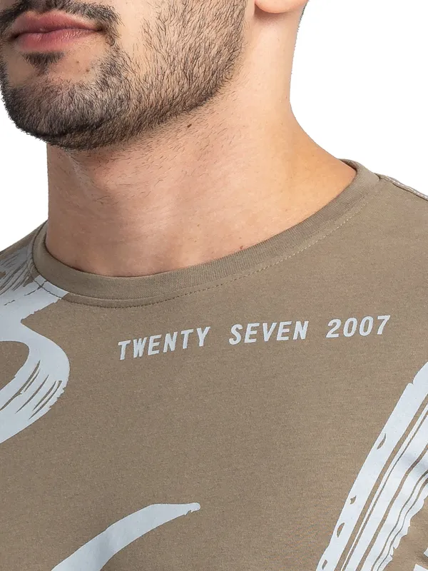 Being Human Regular Fit Men Henley Neck T-Shirts-Walnut