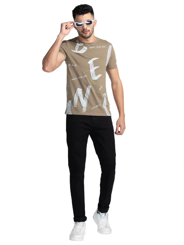 Being Human Regular Fit Men Henley Neck T-Shirts-Walnut