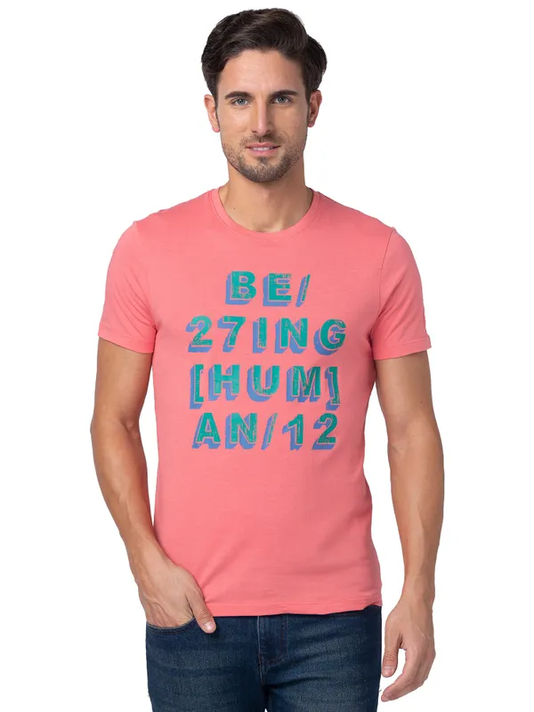 Being Human Clothing Men Regular Fit Crew Neck T-Shirts-Coral