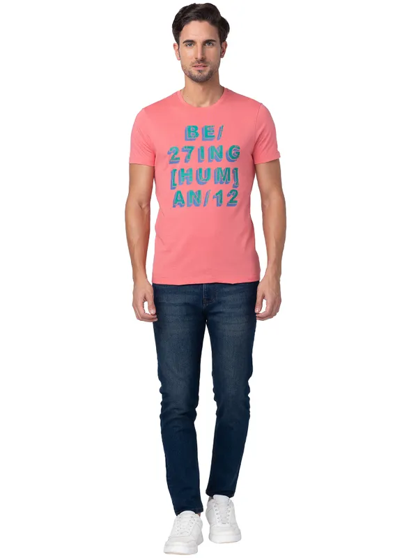 Being Human Clothing Men Regular Fit Crew Neck T-Shirts-Coral
