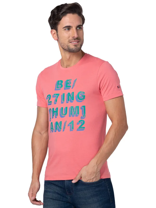 Being Human Clothing Men Regular Fit Crew Neck T-Shirts-Coral