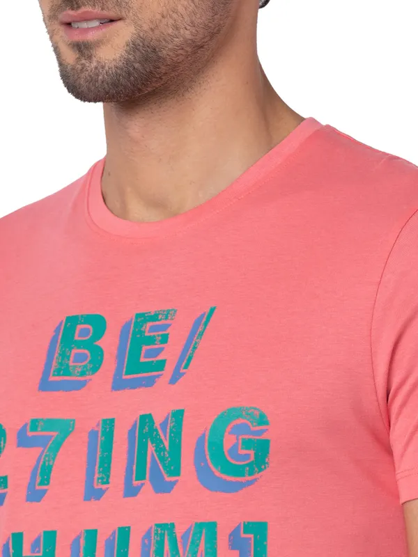 Being Human Clothing Men Regular Fit Crew Neck T-Shirts-Coral
