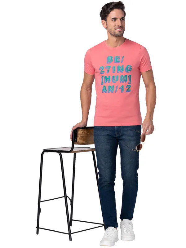 Being Human Clothing Men Regular Fit Crew Neck T-Shirts-Coral