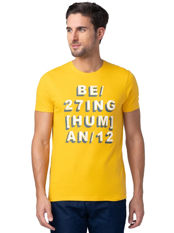 Being Human Clothing Men Regular Fit Crew Neck T-Shirts-Mustard