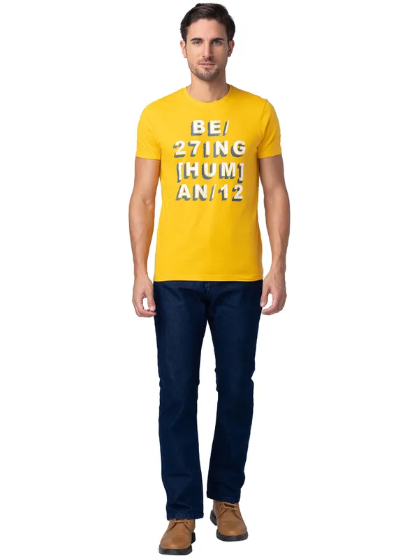 Being Human Clothing Men Regular Fit Crew Neck T-Shirts-Mustard
