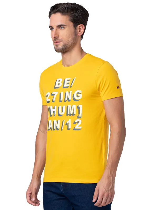 Being Human Clothing Men Regular Fit Crew Neck T-Shirts-Mustard