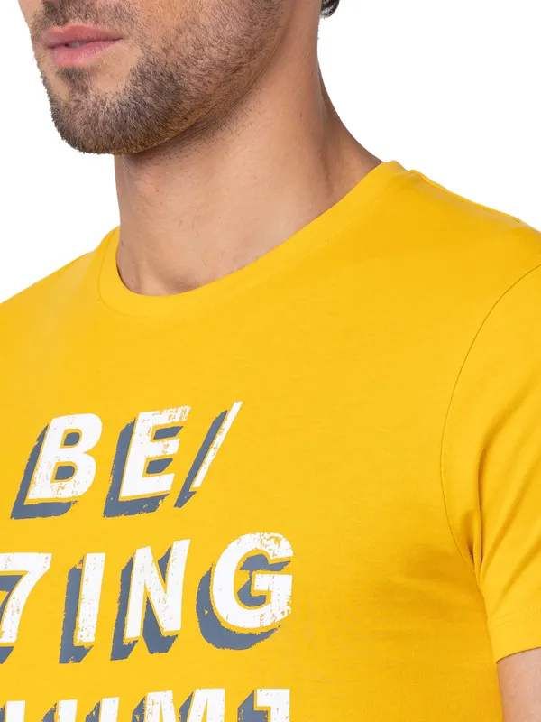 Being Human Clothing Men Regular Fit Crew Neck T-Shirts-Mustard