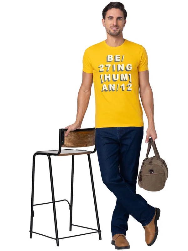 Being Human Clothing Men Regular Fit Crew Neck T-Shirts-Mustard