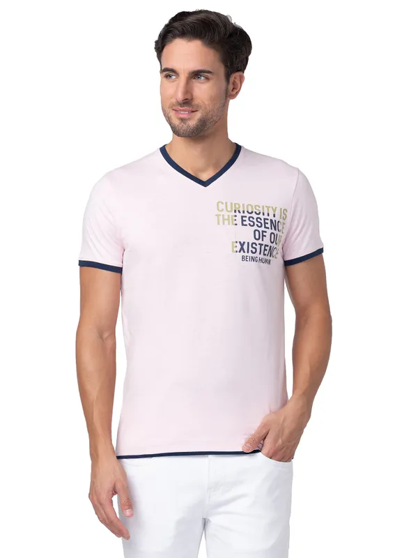 Being Human Regular Fit Men V-Neck T-Shirts-Blushing Bride