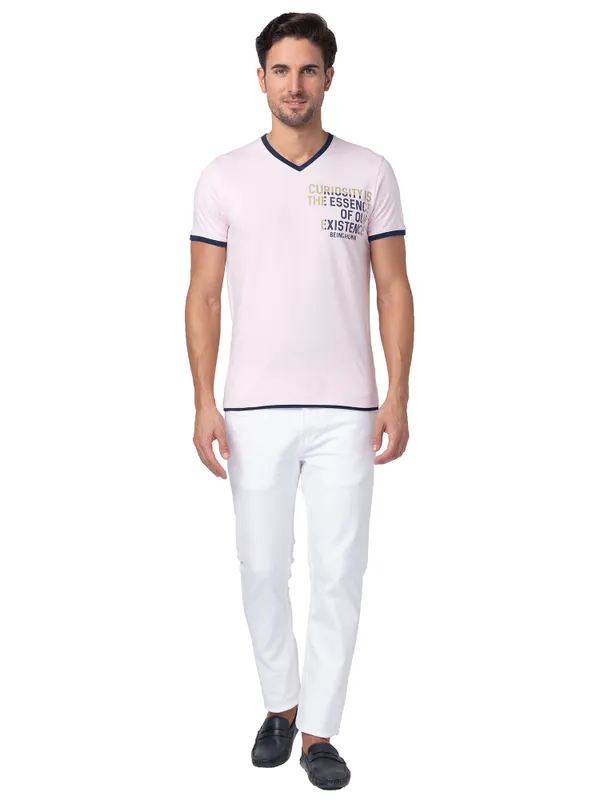Being Human Regular Fit Men V-Neck T-Shirts-Blushing Bride