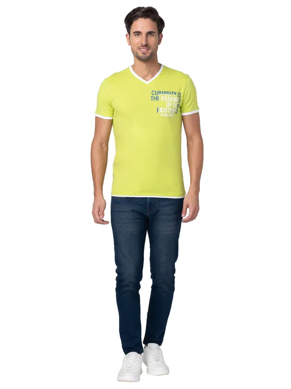 Being Human Regular Fit Men V-Neck T-Shirts-Lime Punch