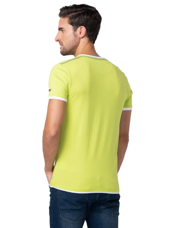 Being Human Regular Fit Men V-Neck T-Shirts-Lime Punch