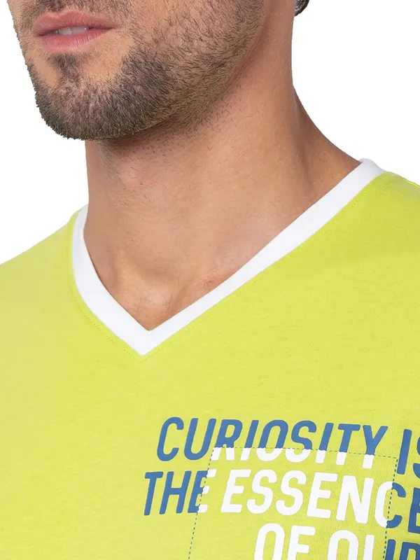 Being Human Regular Fit Men V-Neck T-Shirts-Lime Punch
