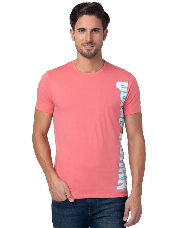 Being Human Clothing Men Regular Fit V-Neck T-Shirts-Coral