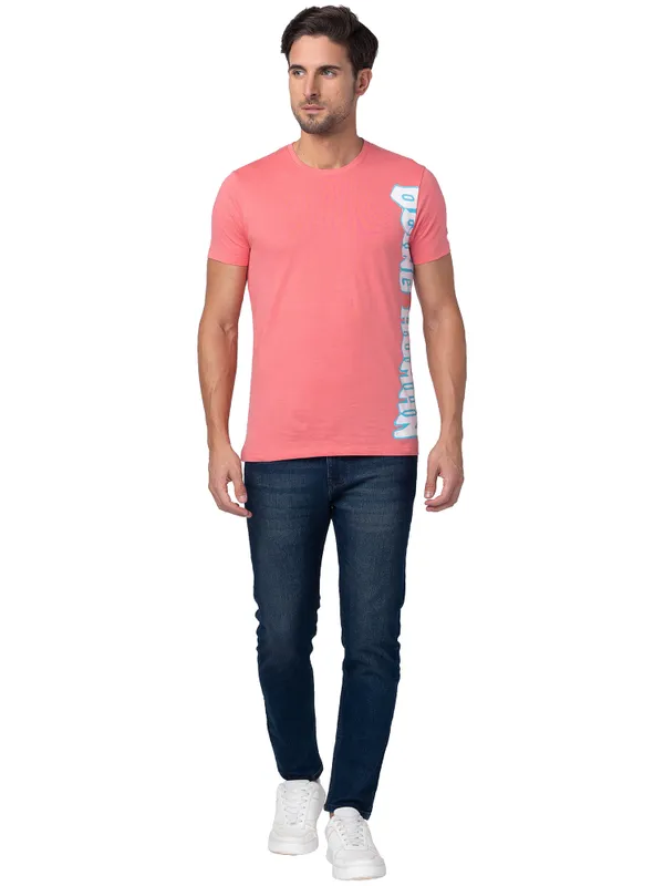 Being Human Clothing Men Regular Fit V-Neck T-Shirts-Coral