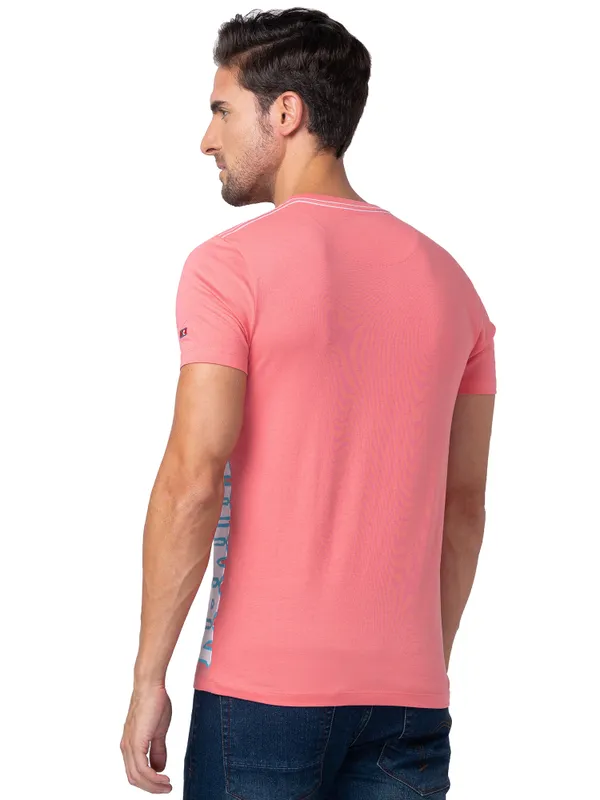Being Human Clothing Men Regular Fit V-Neck T-Shirts-Coral