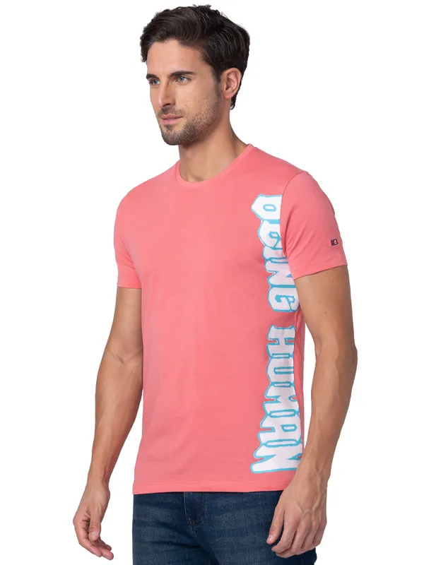 Being Human Clothing Men Regular Fit V-Neck T-Shirts-Coral