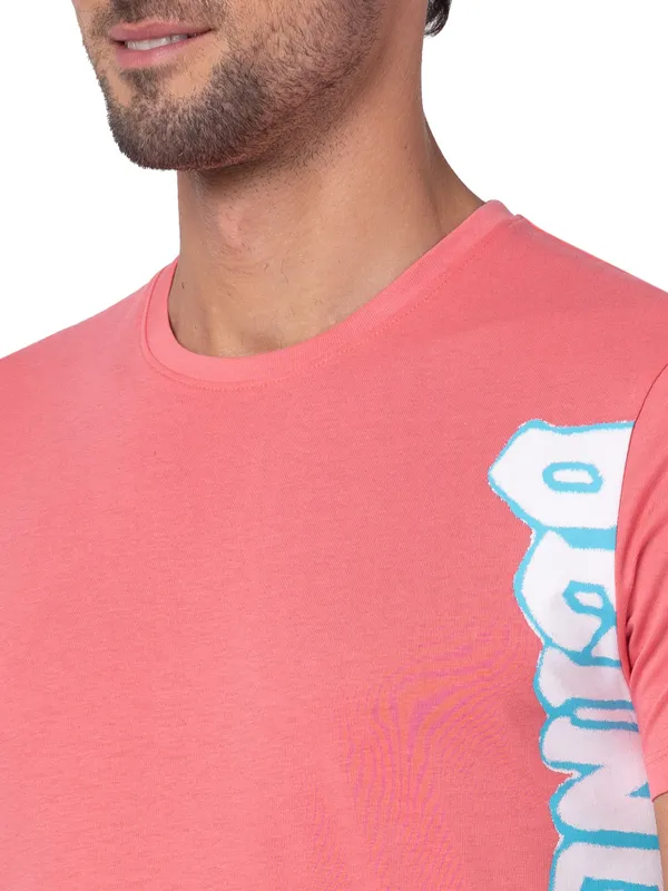 Being Human Clothing Men Regular Fit V-Neck T-Shirts-Coral