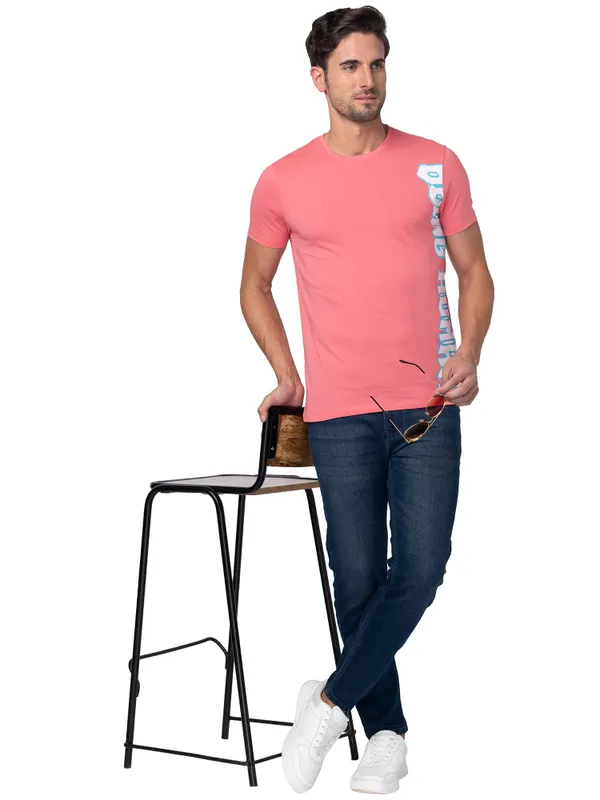 Being Human Clothing Men Regular Fit V-Neck T-Shirts-Coral