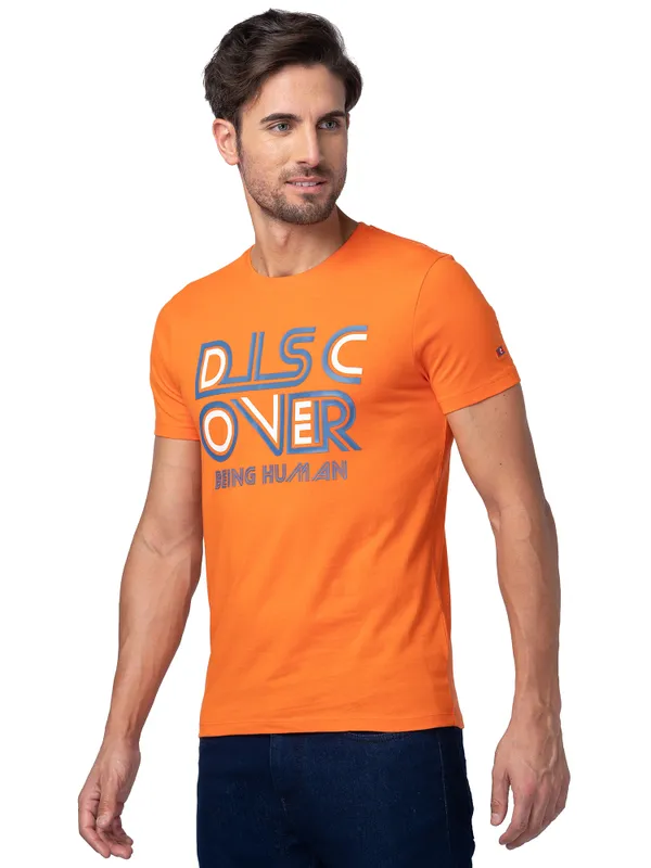 Being Human Clothing Men Regular Fit Crew Neck T-Shirts-Red Orange