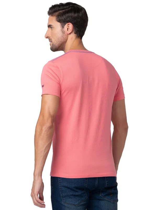 Being Human Regular Fit Men Crew Neck T-Shirts-Coral