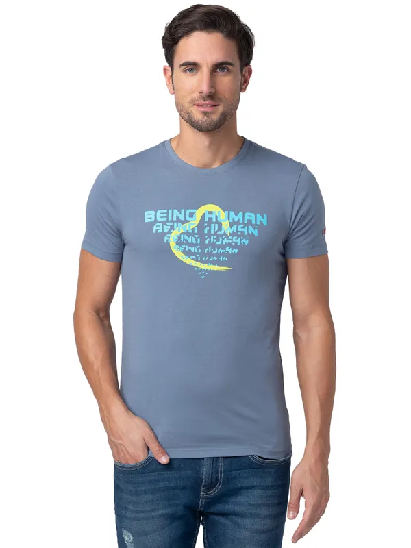 Being Human Regular Fit Men Crew Neck T-Shirts-Flant Stone