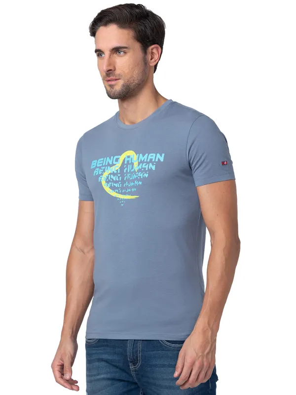 Being Human Regular Fit Men Crew Neck T-Shirts-Flant Stone