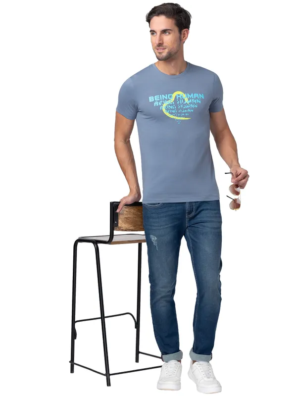 Being Human Regular Fit Men Crew Neck T-Shirts-Flant Stone