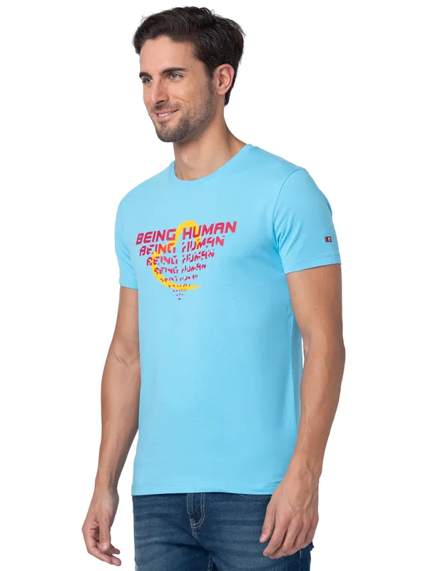 Being Human Regular Fit Men Crew Neck T-Shirts-Splash Blue