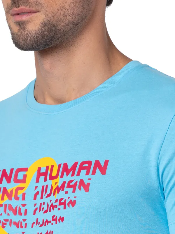 Being Human Regular Fit Men Crew Neck T-Shirts-Splash Blue