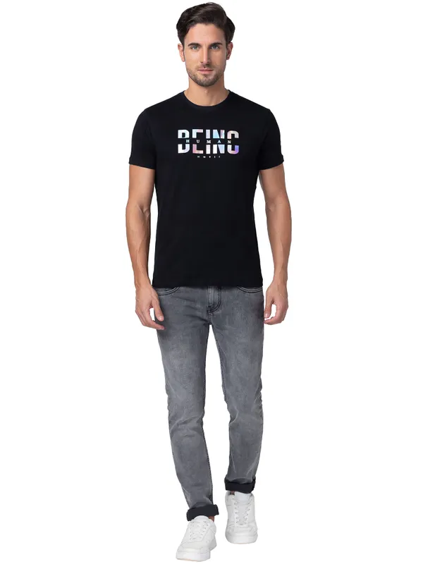 Being Human Regular Fit Men Crew Neck T-Shirts-Black