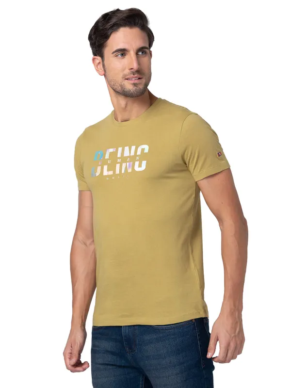 Being Human Regular Fit Men Crew Neck T-Shirts-Khaki