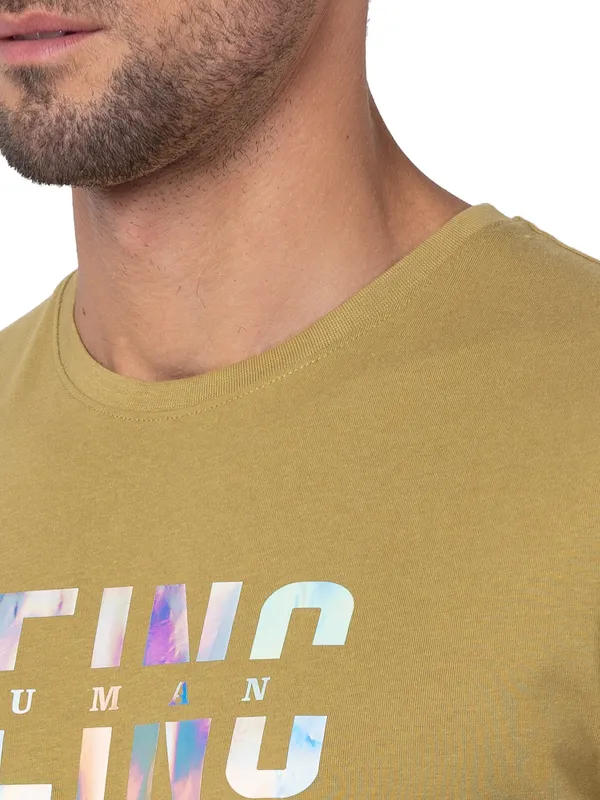 Being Human Regular Fit Men Crew Neck T-Shirts-Khaki