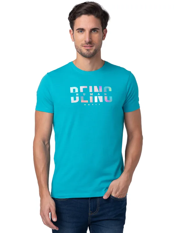 Being Human Regular Fit Men Crew Neck T-Shirts-Viridian Green
