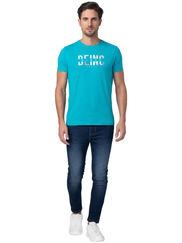Being Human Regular Fit Men Crew Neck T-Shirts-Viridian Green