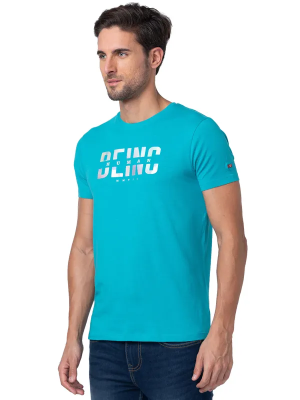 Being Human Regular Fit Men Crew Neck T-Shirts-Viridian Green